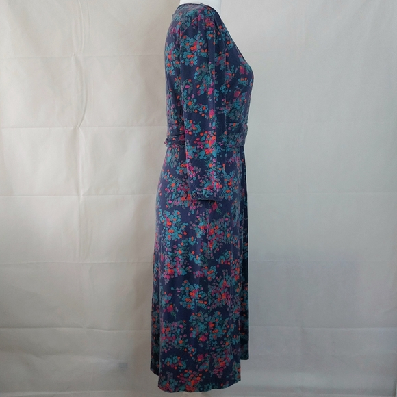 Boden Wrap Top Purple Navy 3/4 Sleeve Midi Jersey Dress Stretch Floral Size 16L - Picture 5 of 10